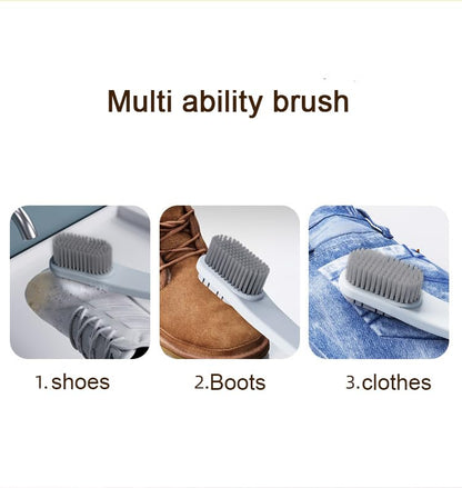 Double-Sided Shoe Brush, Long Handle for Sneakers & Suede | Soft-firm, non-shedding bristles. Ergonomic grip, tail removes sole stones， For sneakers, canvas, suede, nubuck - color: Orange