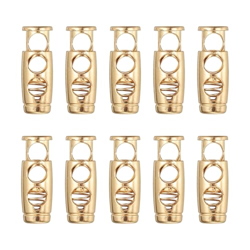PATIKIL 10PCS Metal Cord Locks for Drawstrings, Spring Cord Lock Toggles Stopper Clamp 2 Holes Adjustable Slider End Fastener - color: Gold