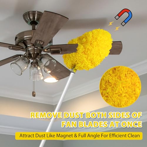 FONUNO Ceiling Fan Cleaner Duster High Ceiling Extended Fan Blade Cleaner | Reusable Microfiber Ceiling Fan Duster with Extension Handle from 13 to 50 Inch for Furniture Bookshelves Wall Door, Yellow - color: Yellow