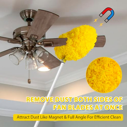 FONUNO Ceiling Fan Cleaner Duster High Ceiling Extended Fan Blade Cleaner | Reusable Microfiber Ceiling Fan Duster with Extension Handle from 13 to 50 Inch for Furniture Bookshelves Wall Door, Yellow - color: Yellow