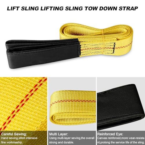 Pindex 2 Pack 2" x 6' Web Lifting Sling 11000 Lbs Breaking Force 3500 Lbs Pulling Forces Lift Sling Straps for Rocks Trees Mowers Tool Boxes in Trailers Tractors Trucks, Yellow - size: 2 inch x 6 feet