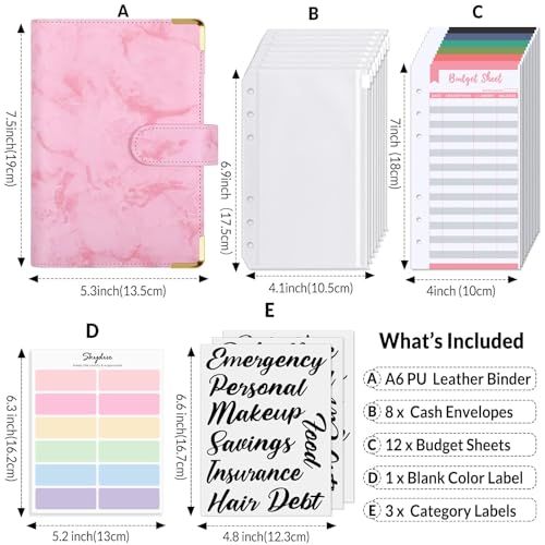 SKYDUE Budget Binder, Money Saving Binder with Zipper Envelopes, Cash Envelopes and Expense Budget Sheets for Budgeting (Mabblepink) - color: Mabblepink