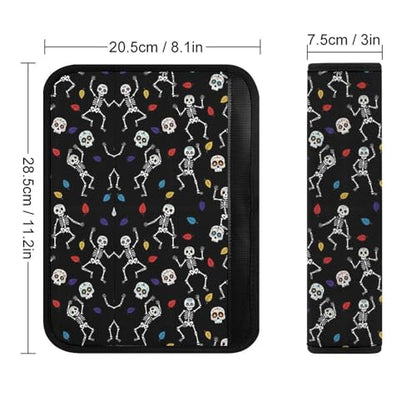 2 Piece Universal Fit Seat Belt Cover for Adult Use, Most Cars, Halloween Rock N Roll Dancing Skeleton Sugar Skulls Print Seat Belt Covers Cushion, Shock Absorption - color: Pattern 969