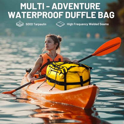 MIER Large Waterproof Duffel Bag - 60L/80L Dry Bag Backpack | Detachable Backpack Straps; Multi-Pockets; Roll-Top with Hook-and-Loop Closure; Motorcycle, Kayaking, Gym, Beach, Boating - color: Yellow, size: 60L