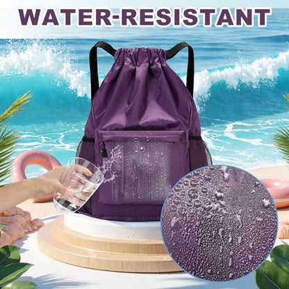 Tygelluis Drawstring Backpack, Waterproof Gym Bag with Water Bottle Pocket for Women Men, Pull String Sport Bag for Swim, Soccer and Basketball,Purple - color: Purple1