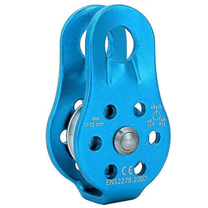 Airshi Climbing Pulley, Rustproof Heavy Duty Aluminium Alloy 12mm Small Hole Pulley for Rope Climbing (Blue Color)