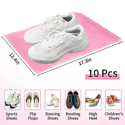 Large Pink Travel Shoe Bags - 10 Pcs, Non-Woven Drawstring with Clear Window (12.6" X 17.3") - color: Pink, style: 10 Pack