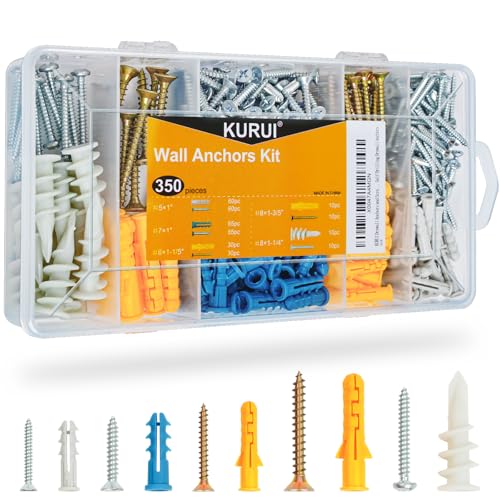Drywall Anchors Assortment Kit for Sheetrock Concrete Brick, 350Pcs Wall Anchors and Flat Head Screws, 5 Sizes Picture Hanging Set for Bedroom/Office Wall Art Decor, House Warming Gifts New Home - style: 350 PCs