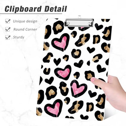 Rimilak Wood Clipboard, 8.5x11 Hardboard Clip Board, Heart Leopard | Fun Design, Cute Custom Pattern, 9 x 12.5 in Letter Size for Classroom, Teachers, Kid, Woman, School & Office Supply - color: Heart Leopard