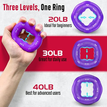 FitBeast Grip Strength Trainer, Hand Gripper Strengthener Kit - 6 Pack with Adjustable Resistance Forearm Strengthener, Forearm Exerciser and Massage Balls for Hand Therapy, Grip Training - color: Purple
