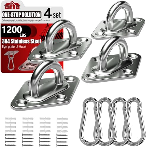 sprookber 304 Stainless Steel Pad Eye Snap Hooks, M8 Heavy Duty Ceiling Hook, 1200 lb Capacity Hammock Swing Hanging kit, Plant Hangers, Marine Hardware Staple Hook Loop with Screws, Set of 8 - size: 3.15 inch, style: Rhombus