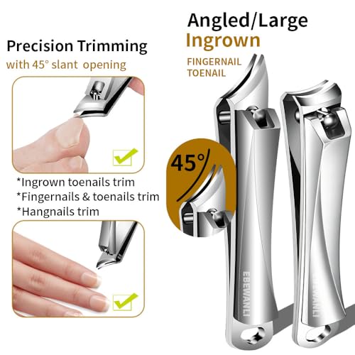 EBEWANLI Nail Clipper Set, Slanted Angled Ingrown Toenail Clipper and Curved Nail Clipper Cutters, 2Pcs Stainless Steel Finger Nail Clippers Adult - color: Silver-set