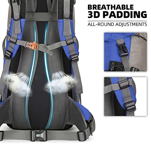 70L Camping Hiking Backpack with Rain Cover Waterproof Backpacking Backpack for Hiking Treeking Climbing Outdoor - color: Deepblue