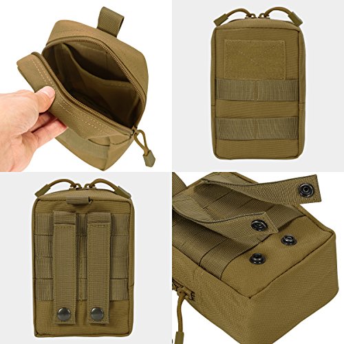 2 Pack Tactical Molle EDC Pouch Multi-Purpose Compact Pack Water-Resistant Utility Pouch with Flag Patch - color: Khaki