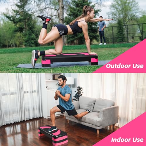 HomGarden Adjustable Workout Aerobic Stepper in Fitness & Exercise Step Platform Trainer Stepper w/Risers Adjust 4"-6''-8'' - color: Black/Pink