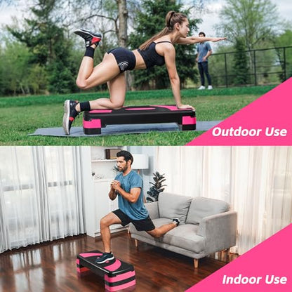 HomGarden Adjustable Workout Aerobic Stepper in Fitness & Exercise Step Platform Trainer Stepper w/Risers Adjust 4"-6''-8'' - color: Black/Pink
