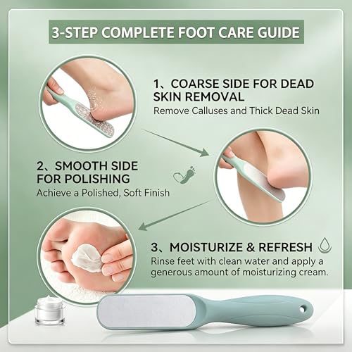 Dual-Sided Professional Pedicure Foot File - Stainless Steel Callus Remover for Hard Skin, Dry and Wet Use, Home or Salon Care, 2 Pack (Green & Pink) - color: Green & Pink