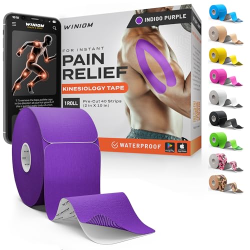 Kinesiology Tape - Waterproof Athletic Sports Tape for Knee, Shoulder, Arm & Back Support | 3-5 Day Adhesion, Hypoallergenic & Latex-Free + Taping Guide (Precut, 2"x32ft Roll, Indigo Purple) - color: Pack A: Indigo Purple, size: 32 Feet - Precut