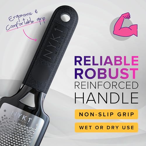 NYK1 RUSTPROOF Foot File Callus Remover for Feet with Catcher | XL Size | MegaFile Hard Skin Remover Foot Scraper for Wet and Dry Use - Non-Slip Textured Grip for Smooth, Soft & Callus-Free Feet