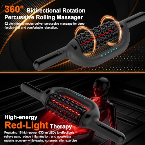 Electric Rolling Massager with Redlight, Lymphatic Drainage Massage | Muscle Recovery Stick and Back Massage Roller, Rechargeable 6-Speed Cellulite Roller for Arm Legs Calf Foot
