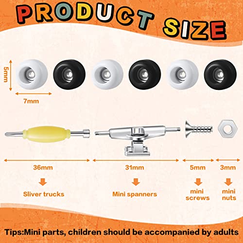 Jexine 6 Sets DIY Fingerboard Kit Fingerboard Accessories Mini Finger Skateboard Parts Include 12 Brackets 54 Screws 30 Nuts 6 Screwdriver 24 Board Wheels Tool for 96mm(Black, White) - color: Black, White