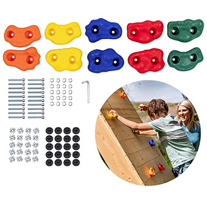 Squirrel Products Rock Climbing Holds for Kids, Deluxe Extra Large Climbing Rocks with Mounting Hardware - DIY Rock Wall Indoor & Outdoor Playground Accessories Wall Climbing Kit - Ages 3+ - style: 10 Pack with Patented Safety Plugs