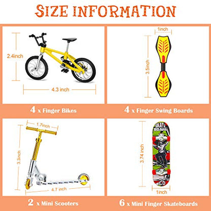 Skylety 31 Pieces Mini Finger Toys Set for Boy Girl Includes 6 Finger Skateboards, 4 Bikes, 2 Mini Scooters 4 Swing Board 8 Matched Wheels 7 Tool Accessories Educational Toy Party Favor(Cool) - style: Cool
