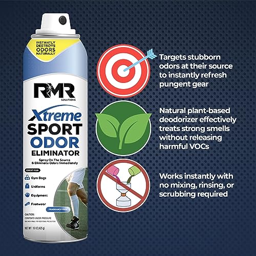 RMR Xtreme Sport Odor Eliminator Spray - Heavy-Duty Equipment, Uniform, Gym, and Shoe Deodorizer, 15 Ounces, Fragrance-Free