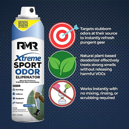 RMR Xtreme Sport Odor Eliminator Spray - Heavy-Duty Equipment, Uniform, Gym, and Shoe Deodorizer, 15 Ounces, Fragrance-Free