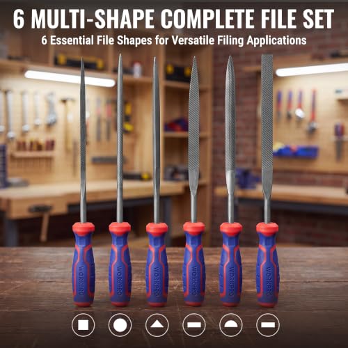 WORKPRO 6-Piece Needle File Set, Mini Precision Files for Metal, Wood & Plastic | Carbon Steel Files with Non-Slip Handles for Precise Filing of Metal, Wood, Plastic, Jewelry, Crafts, and DIY Projects - size: 6-Piece Needle File Set