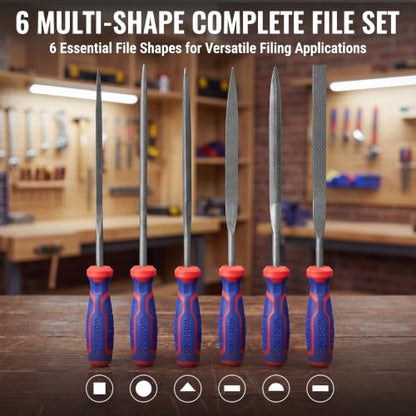 WORKPRO 6-Piece Needle File Set, Mini Precision Files for Metal, Wood & Plastic | Carbon Steel Files with Non-Slip Handles for Precise Filing of Metal, Wood, Plastic, Jewelry, Crafts, and DIY Projects - size: 6-Piece Needle File Set