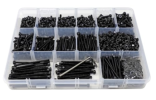 iexcell 1500 Pcs M3 x 4/6/8/10/12/16/20/25/30/35/40/45/50 Alloy Steel 12.9 Grade Hex Socket Head Cap Screws Bolts Nuts Washers Assortment Kit, Black Oxide Finish - size: M3 x 4/6/8/10/12/16/20/25/30/35/40/45/50mm