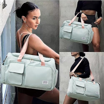 Small Gym Bag for Women, Travel Duffle Bag Carry On Weekender Bag with Shoe Compartment - color: 05#Green, style: Gym Bag&toiletry Bag