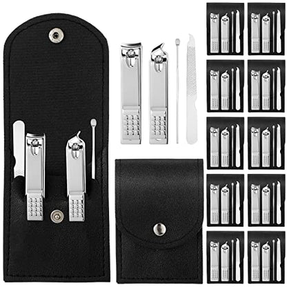 Geosar 12 Sets Manicure Gifts Bulk Nail Clippers Pedicure Kit Stainless Steel Professional Pedicure Grooming Kits Nail Care Tools with Travel Case for Women Men Hand Foot Birthday(Black) - color: Black