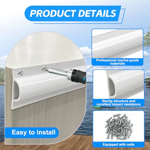 10 Pack Dock Edging Side Gard, 20 Feet Dock Guard with Heavy Wall Sections for Greater Protection – Commercial Grade Double Molded Material (White) - color: 20 Feet White, style: Straight angle 10pack