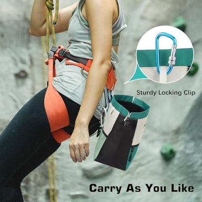MoKo Chalk Bag for Rock Climbing, Large Capacity Climbing Chalk Bag with Magnetic Snap and Zipper Pocket, Portable Chalk Bucket for Rock Climbing, Weight Lifting, Bouldering, Gymnastics, Fitness - color: Green