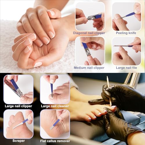 Manicure Set Pedicure Kit Womens Nail Clippers Set 32 in 1 Professional Grooming Care Tools Nail Kit Including Facial, Fingernails and Toenails Care with Travel Case Women - color: Blue_32in1