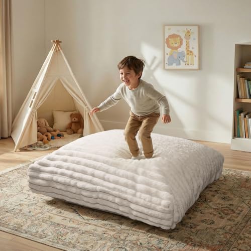 Matini Home Large Crash Pad - High-Density Foam Floor Landing Mat with Washable Cover, Professional Gymnastics Training Equipment for Impact Support, Jumping and Lounging - White Ivory, 36" X 36" - color: White Ivory, size: 36" X 36"