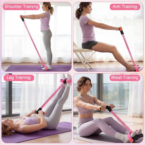 2 Pcs Fitness Resistance Bands 6 Tube Pedal Resistance Bands with Handles 8 Shaped Training Elastic Ropes Multifunction Tension Ropes for Waist Arm Shoulder Leg Back Home Workout - color: Pink