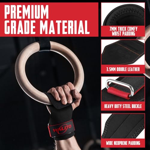 Weight Lifting Wrist Strap，Double Layer Leather Wrist Wraps with Neoprene Padding for Weightlifting & Deadlifts – Adjustable Gym Straps for Men & Women - color: Red