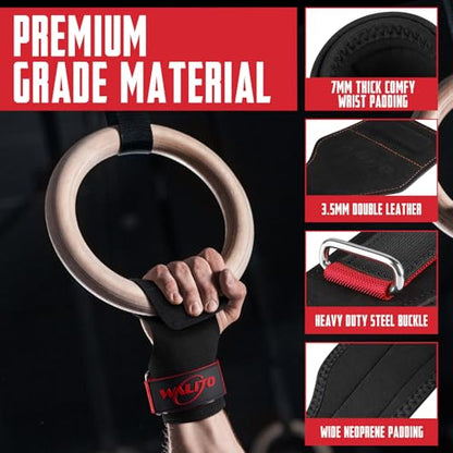 Weight Lifting Wrist Strap，Double Layer Leather Wrist Wraps with Neoprene Padding for Weightlifting & Deadlifts – Adjustable Gym Straps for Men & Women - color: Red