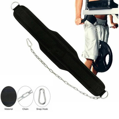 Neoprene Dip Belt with Steel Chain, Padded Waist Strap for Pull-Up Dip Strength Training, Gym Bodybuilding Weight Loading Accessory