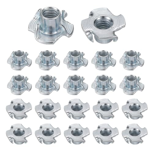 HARFINGTON 5/16x10mm T-Nuts 4 Pronged Tee Nut 0.83" x 0.39" Fully Thread Carbon Steel Inserts for Wood, Rock Climbing Holds, Cabinetry, Furniture 50pcs - size: 5/16" x 0.39" x 0.83" x 0.39"