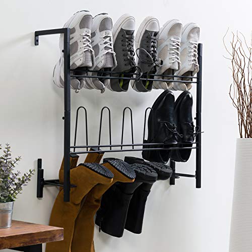 MyGift Premium Black Metal Hanging Wall Shoe Rack for Walk in Closet, Mudroom and Entryway, Wall Mounted Space Saving Boot and Shoe Rack Organizer, Holds 9 Pairs - color: Black (3 Tier, 18 Pairs)