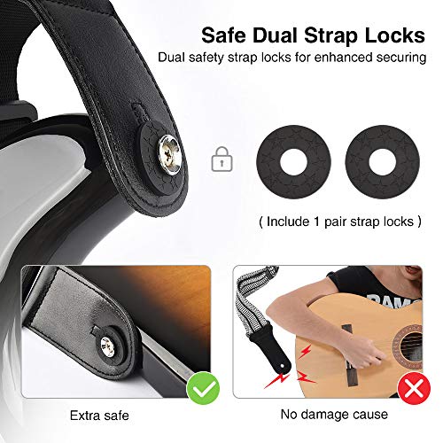 LEKATO Bass Guitar Strap - 3" Wide, Padded, Adjustable 50" to 61", Pick Holder & 2 Safety Strap Locks - color: Black, size: Long(50"-61")