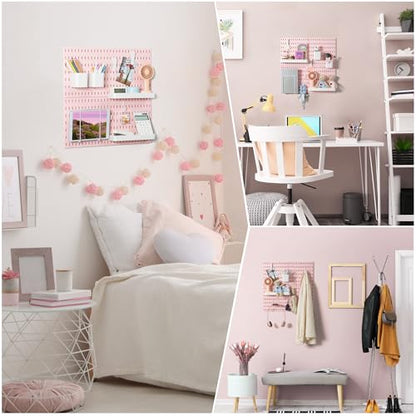 VUSIGN Pegboard Combination Wall Organizer Kit 22" x 22", Pink | 4 Pieces Pegboards and 17 Accessories, Wall Mount Display Peg board Panel Kits for Bedroom, Home, Office, Bathroom - color: Pink2 - 4 Pieces
