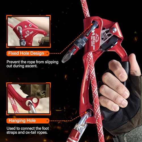 UIAA & CE Certified Rope Ascender Aluminum Alloy Rock Climbing Gear Strong Rigging Rappelling Equipment for Rock Tree Climbing Arborist Rescue Mountaineering Caving - color: Right Hand Red 1