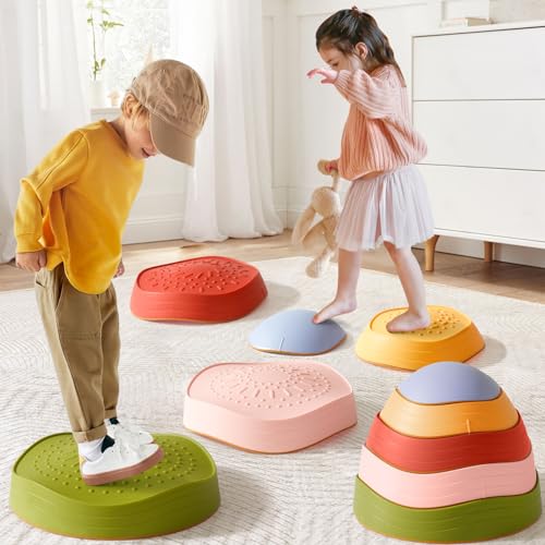 Tiny Land Stepping Stones for Kids, 5pcs Non-Slip Balance Toddler Toys | Sensory Stepping Stones for Toddlers 3-5 to Promote Balance, Coordination, and Active Play Skills Indoors or Outdoors - color: Vintage Color