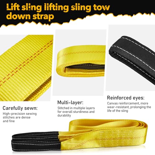 Pindex 2 Pack 3" x 10' Web Lifting Sling 22000 Lbs Breaking Force 3500 Lbs Pulling Forces Lift Sling Straps for Rocks Trees Mowers Tool Boxes in Trailers Tractors Trucks, Yellow - size: 3 inch x 10 feet