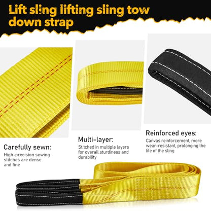 Pindex 2 Pack 3" x 10' Web Lifting Sling 22000 Lbs Breaking Force 3500 Lbs Pulling Forces Lift Sling Straps for Rocks Trees Mowers Tool Boxes in Trailers Tractors Trucks, Yellow - size: 3 inch x 10 feet